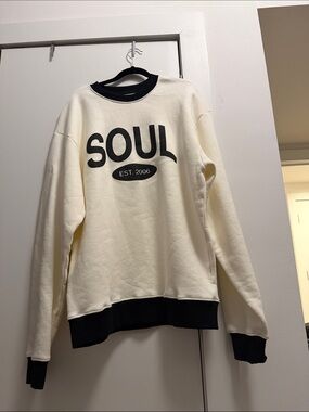 soulcycle Cream and Black Logo Crewneck Sweatshirt